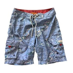 J.Crew Mens Bermuda Map Swim Trunks Size 30 Blue Cargo Utility Board Shorts